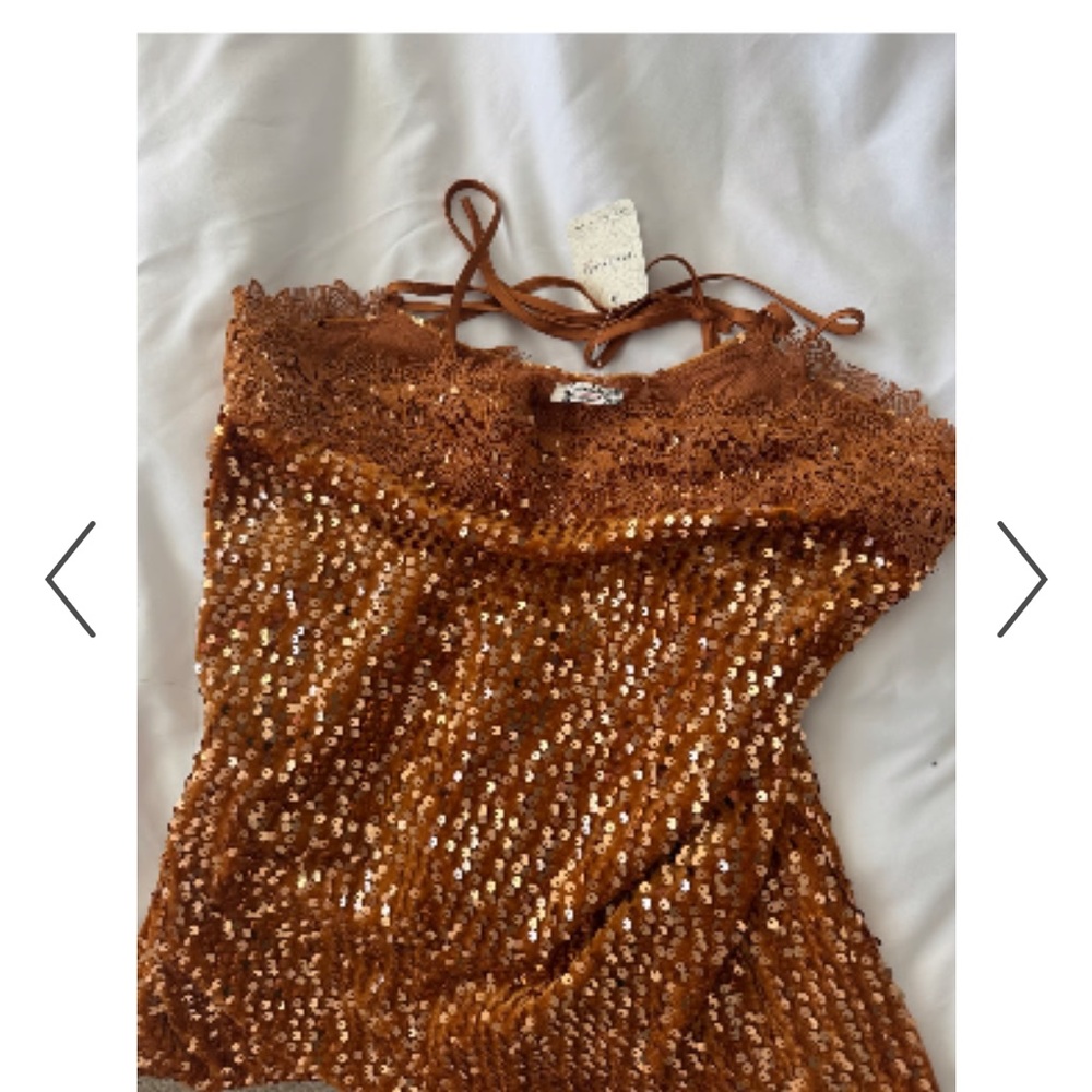 NWT Free People Intimately That Girl Sequin Lace top Pumpkin Pie XS